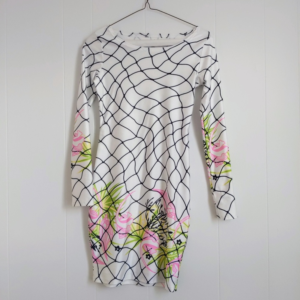 White Dress Fun Geometric Black & Color Pattern